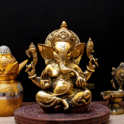 Brass Ganesha Statue Antique Finish for Home Decor Lucky Gift 7" - 460431