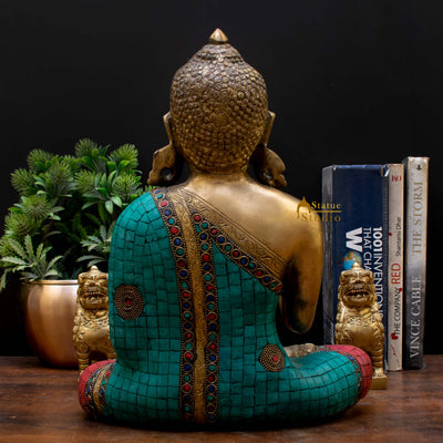 Brass Blessing Buddha Statue Stone Work Showpiece For Home Decor Gift 1 Feet