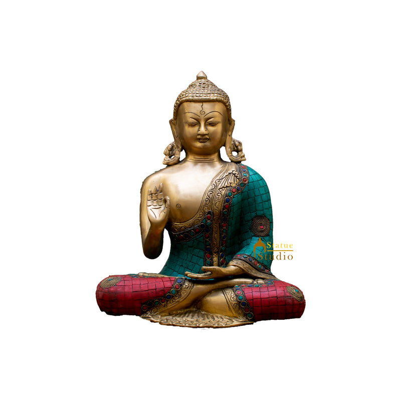 Brass Blessing Buddha Statue Stone Work Showpiece For Home Decor Gift 1 Feet