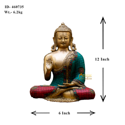 Brass Blessing Buddha Statue Stone Work Showpiece For Home Decor Gift 1 Feet