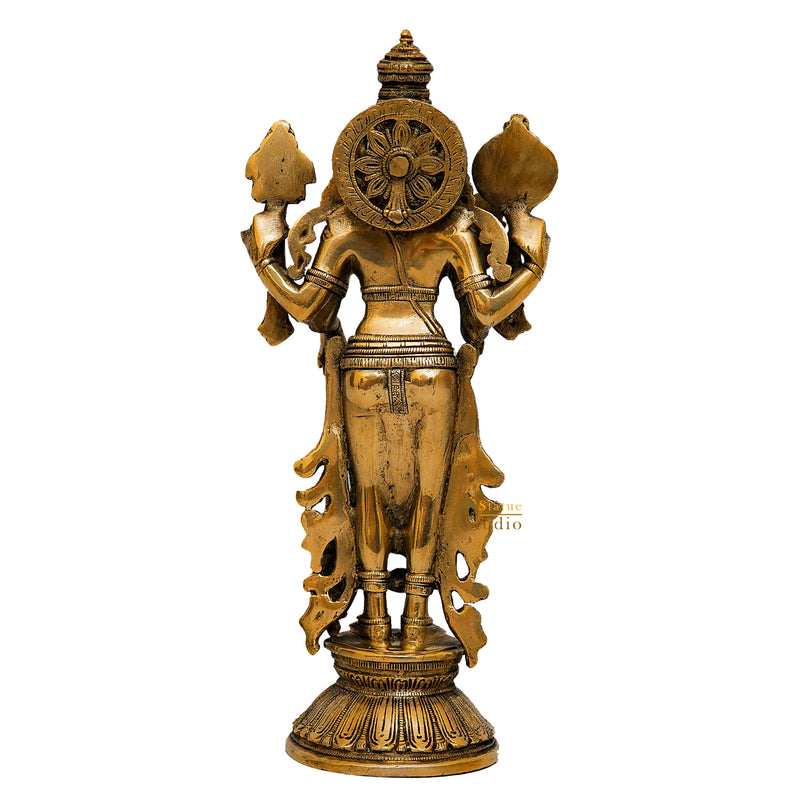 Antique Brass Vishnu Standing Idol Murti Religious Décor Lucky Gift Statue 13"