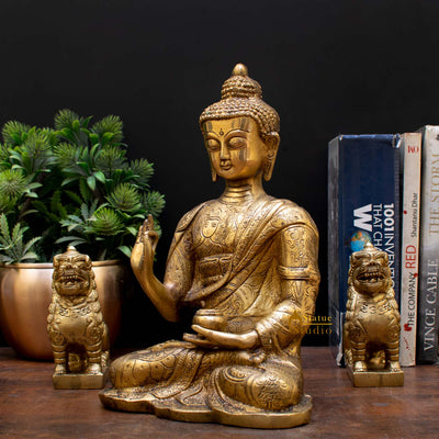 Blessing Buddha Hand Carved Statue For Home Office Desk Room Décor Idol 10.5"