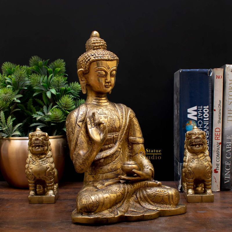 Blessing Buddha Hand Carved Statue For Home Office Desk Room Décor Idol 10.5"