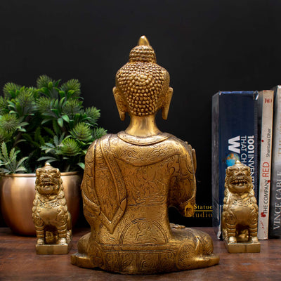 Blessing Buddha Hand Carved Statue For Home Office Desk Room Décor Idol 10.5"