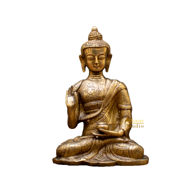 Blessing Buddha Hand Carved Statue For Home Office Desk Room Décor Idol 10.5"