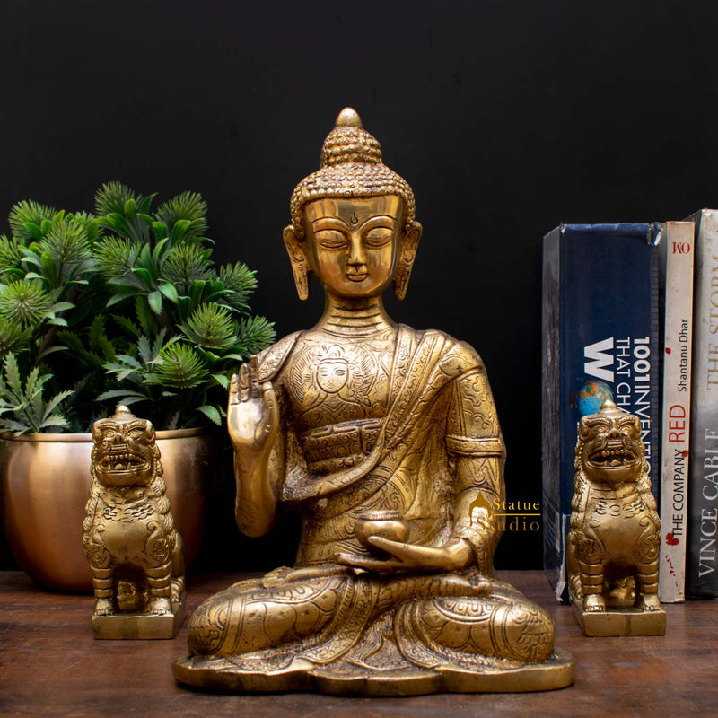 Blessing Buddha Hand Carved Statue For Home Office Desk Room Décor Idol 10.5"