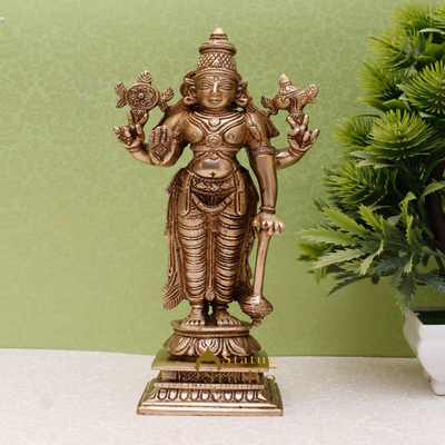Brass Antique Vishnu Standing Idol For Pooja Home Temple Décor Statue 8" - 460786
