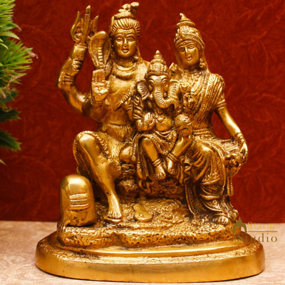 Brass Shiv Parivar Idol For Home Office Temple Décor 6"