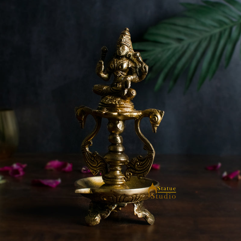 Brass Laxmi Diya For Home Temple Pooja Room Diwali Décor Gift 8"