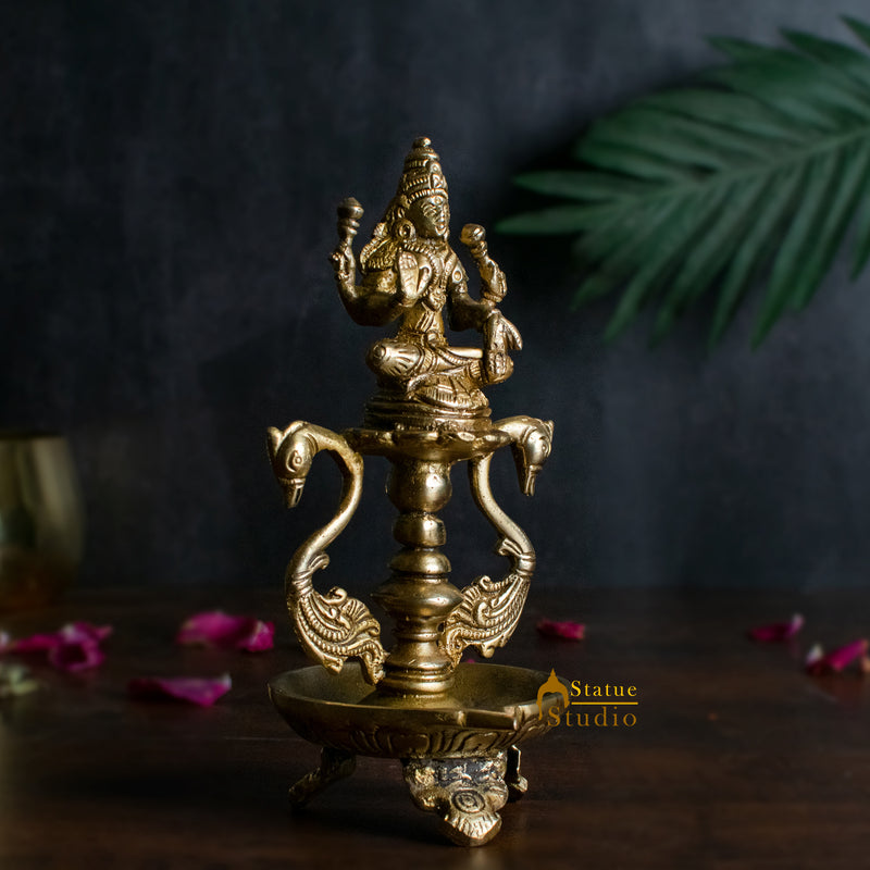 Brass Laxmi Diya For Home Temple Pooja Room Diwali Décor Gift 8"