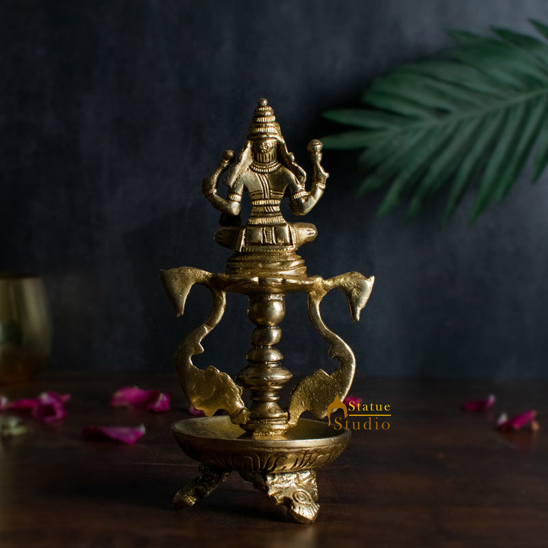 Brass Laxmi Diya For Home Temple Pooja Room Diwali Décor Gift 8"