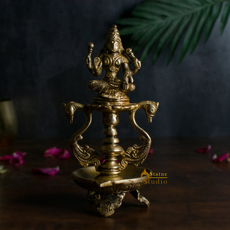 Brass Laxmi Diya For Home Temple Pooja Room Diwali Décor Gift 8"