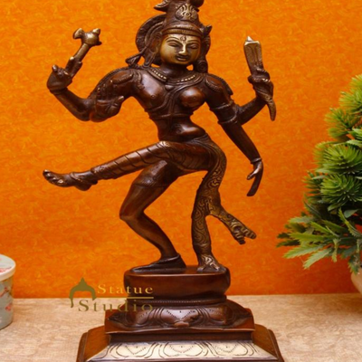 Brass Dancing Shiva Ardhnaresvar Idol Antique Finish For Home Décor 13"