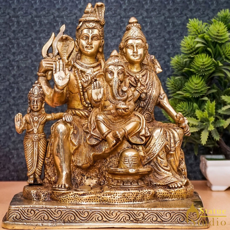 Brass Shiv Parivar Shiva Family With Parvati Ganesh Karthik Idol Home Décor 9.5"