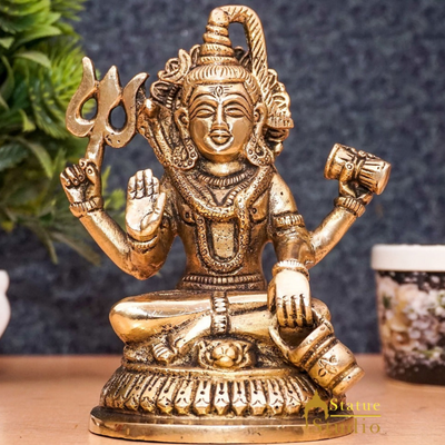 Brass Lord Shiva Statue Antique Finish For Home Temple Puja Room Decor 5"