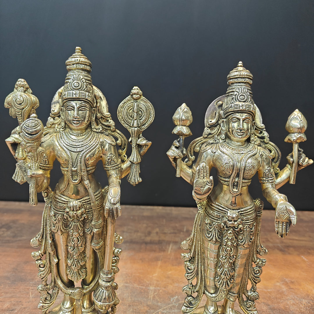 Brass Vishnu Lakshmi Idol For Home Temple Decor 12 Inch