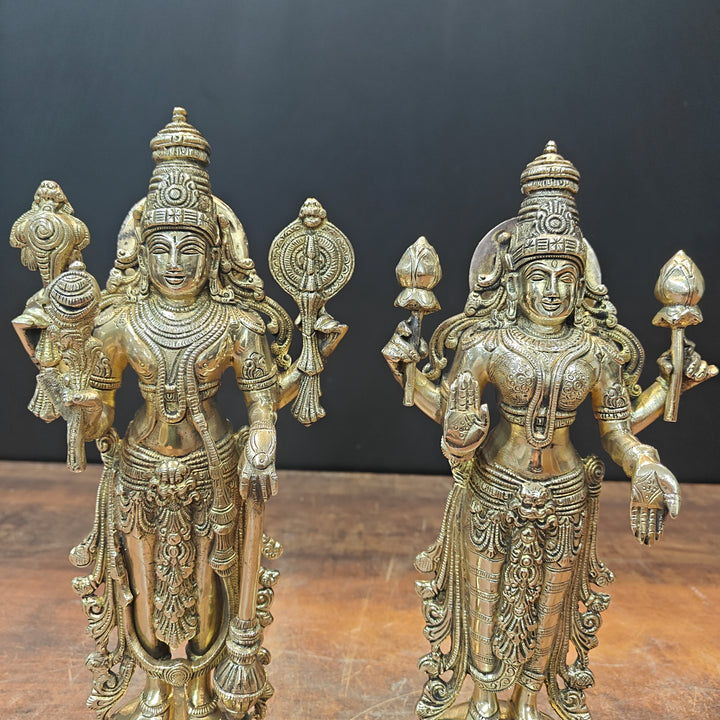 Brass Vishnu Lakshmi Idol For Home Temple Decor 12 Inch