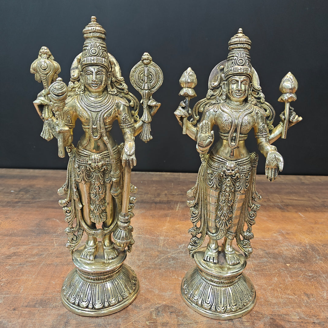 Brass Vishnu Lakshmi Idol For Home Temple Decor 12 Inch