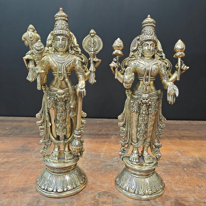 Brass Vishnu Lakshmi Idol For Home Temple Decor 12 Inch