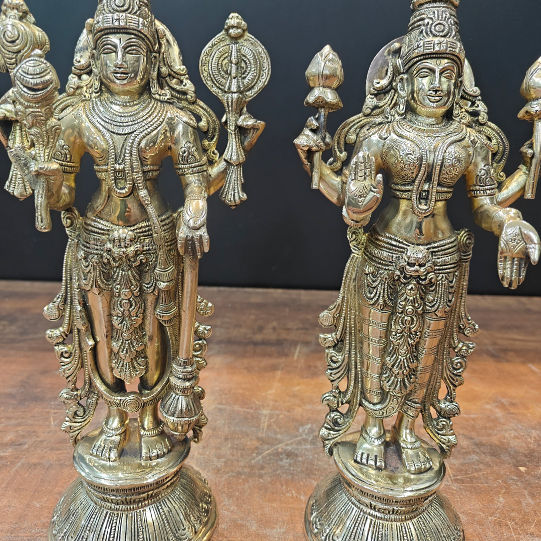 Brass Vishnu Lakshmi Idol For Home Temple Decor 12 Inch