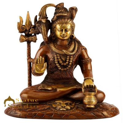 Brass Blessing Lord Shiva Idol Antique Finish Lucky For Home Temple Decor Gift 10" - 461113