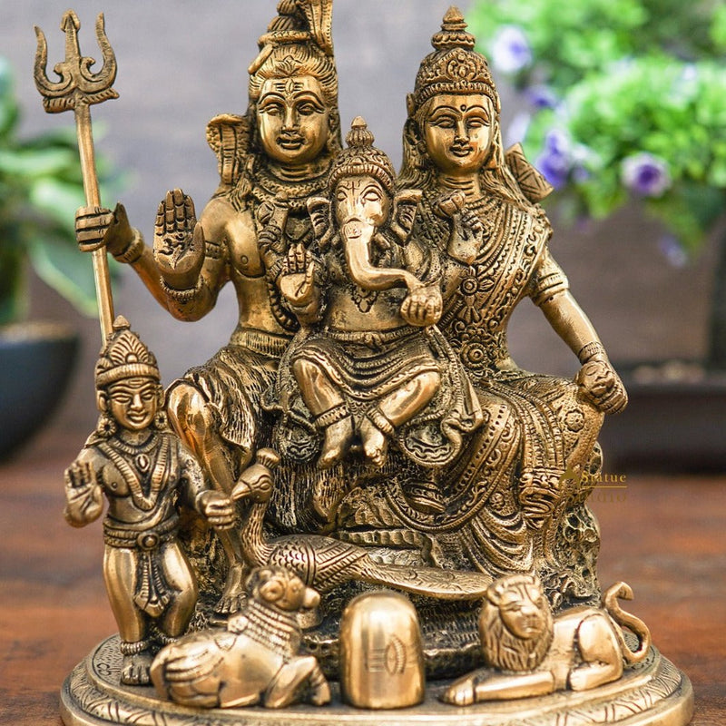 Brass Shiva Family Idol Shiv Parivar Statue For Home Temple Decor 9"