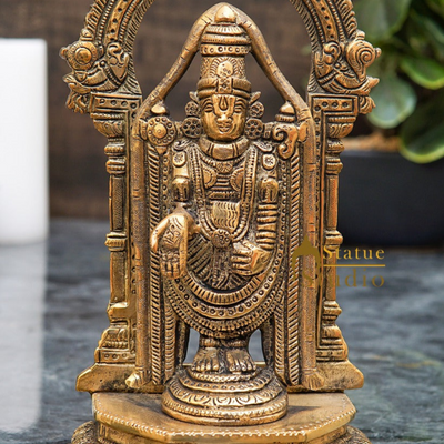 Brass Tirupathi Balaji Venkateshvara Idol Home Pooja Temple Décor Statue 9"