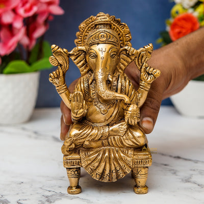 Brass Handicraft Lord Ganesha Statue For Home Decor 6"