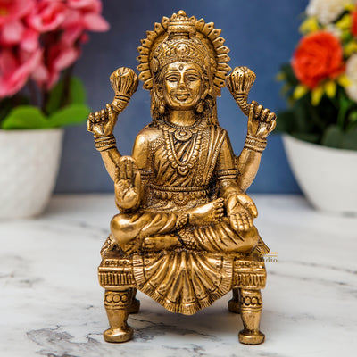 Brass Lakshmi Statue Laxmi Idol Murti Religious Home Decor Lucky 6" - SKU - 462336