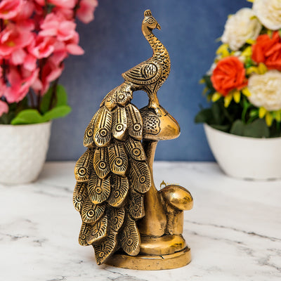 Brass Antique Color Peacock On Tree Showpiece Decorative For table Decor 8" - SKU - 462341