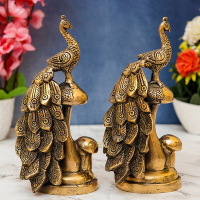 Brass Antique Peacock On Tree Showpiece Decorative For table Decor 8" - SKU - 462342