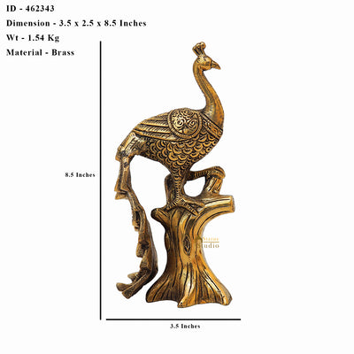 Brass Antique Peacock On Tree Showpiece Decorative For table Decor 8.5"