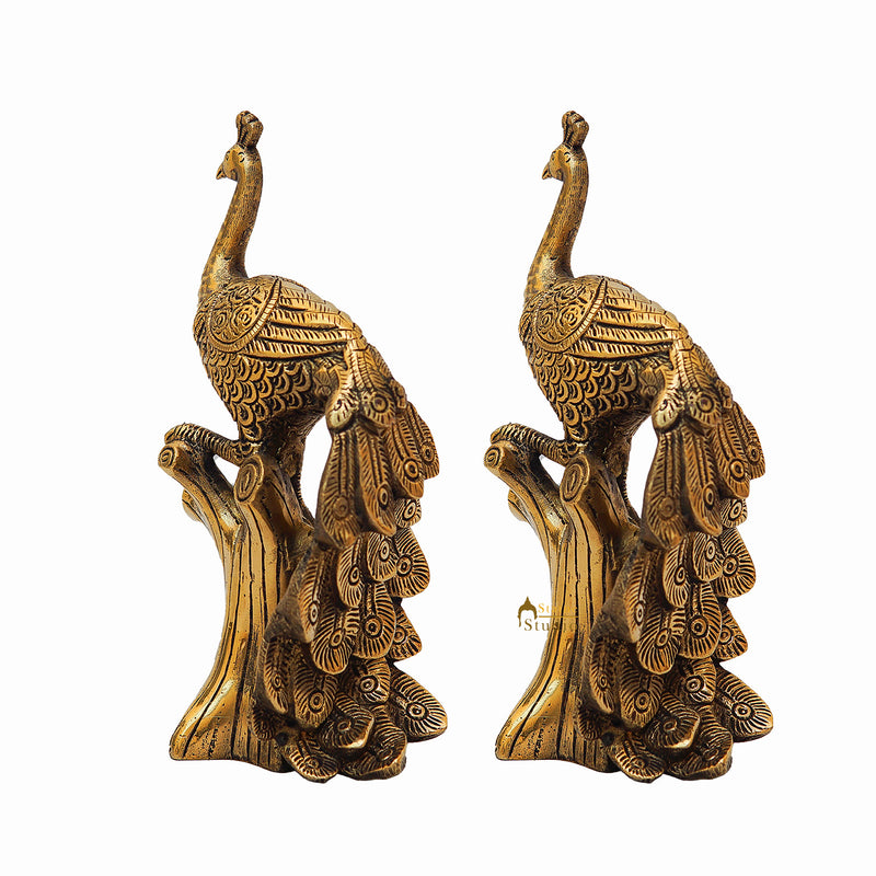 Brass Antique Peacock Pair On Tree Showpiece Decorative For table Decor 8.5"