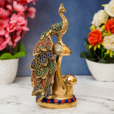 Brass Peacock On Tree Stone Showpiece Decorative For table Decor 8" - SKU - 462345