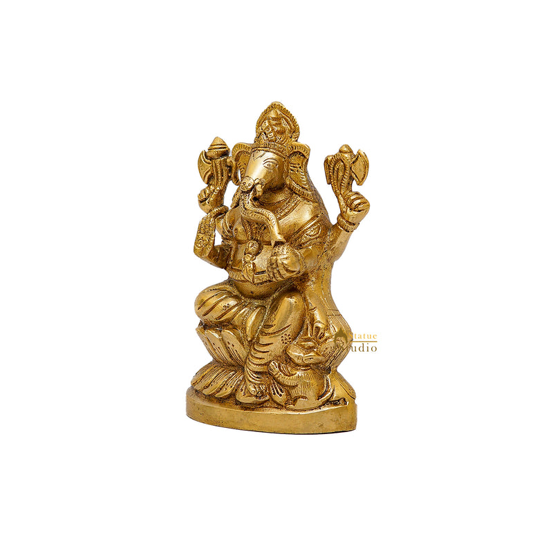 Brass Ganesha Idol Sitting On Lotus Base 5.5 Inch