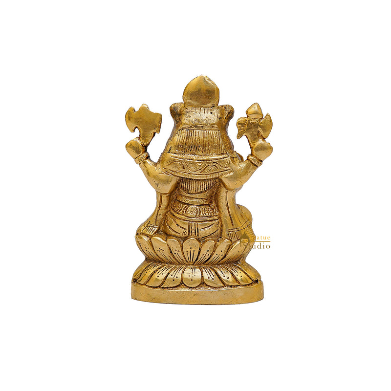 Brass Ganesha Idol Sitting On Lotus Base 5.5 Inch