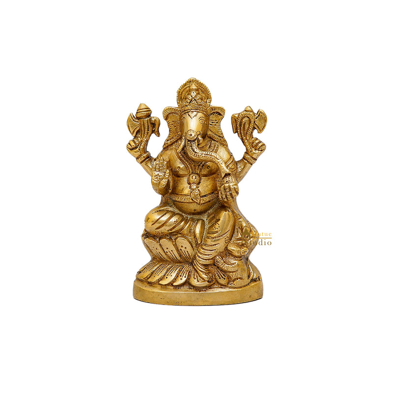 Brass Ganesha Idol Sitting On Lotus Base 5.5 Inch