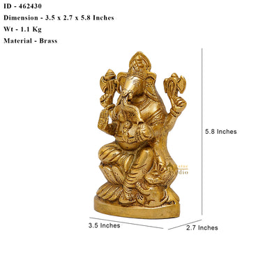 Brass Ganesha Idol Sitting On Lotus Base 5.5 Inch