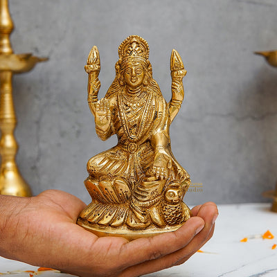 Brass Goddess Lakshmi Statue 6"