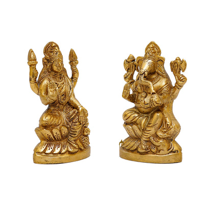 Brass Ganesha Lakshmi Idols For Diwali Decor 6 Inch