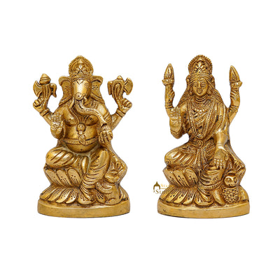 Brass Ganesha Lakshmi Idols For Diwali Decor 6 Inch