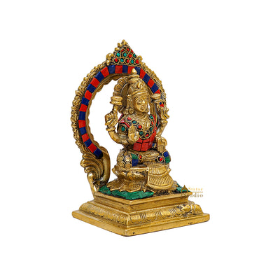 Brass Goddess Lakshmi Statue Stone Work 7 Inch