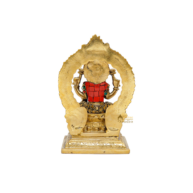 Brass Goddess Lakshmi Statue Stone Work 7 Inch