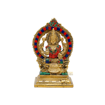 Brass Goddess Lakshmi Statue Stone Work 7 Inch