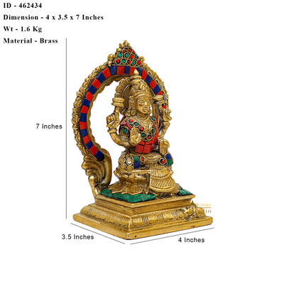 Brass Goddess Lakshmi Statue Stone Work 7 Inch