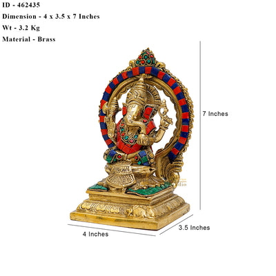 Brass Ganesha Lakshmi Idols Stone Work For Diwali Decor 6 Inch