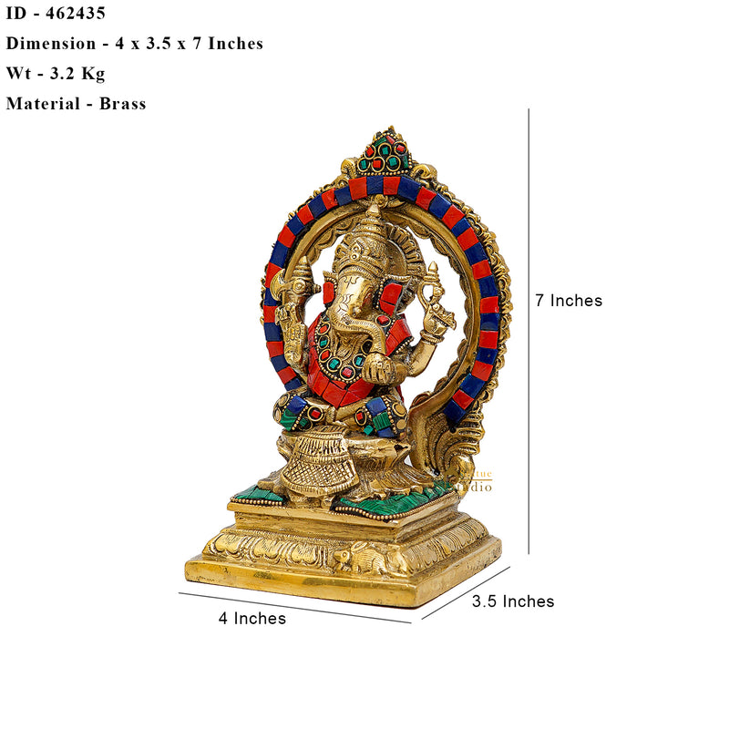 Brass Ganesha Lakshmi Idols Stone Work For Diwali Decor 6 Inch