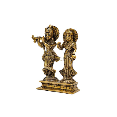 Brass Small Radha Krishna Idol Antique Finish 6 Inch