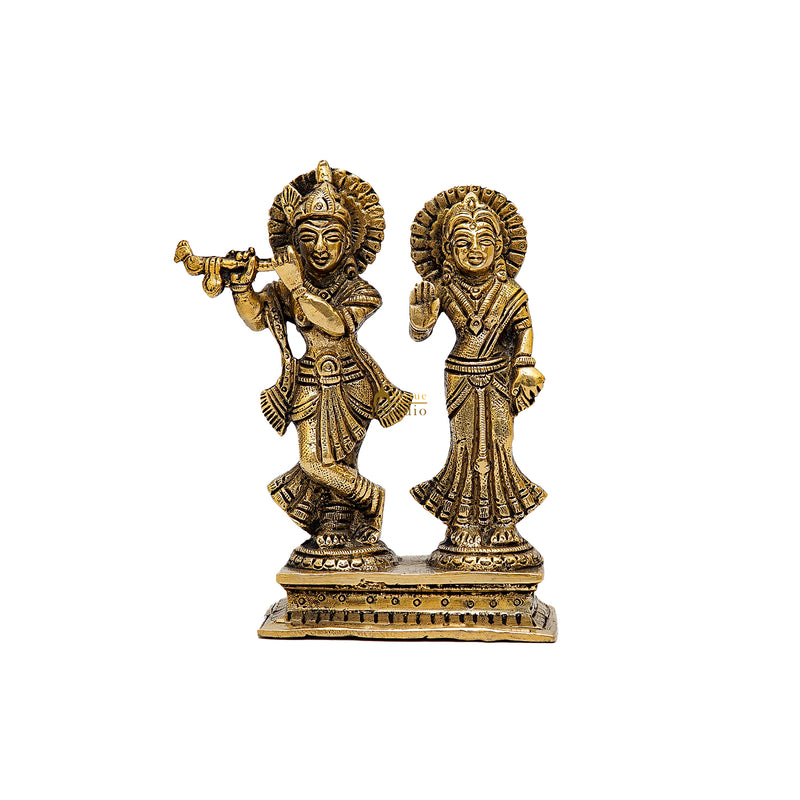 Brass Small Radha Krishna Idol Antique Finish 6 Inch