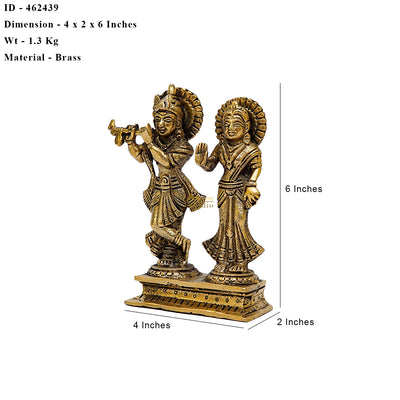 Brass Small Radha Krishna Idol Antique Finish 6 Inch